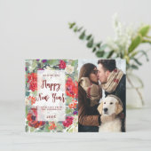 Gelukkige Nieuwjaar Winter Bloemengroen Fotokaart Feestdagenkaart (Staand voorkant)