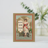 Gelukkige Nieuwjaarsfee met trompet en banner Feestdagenkaart (Staand voorkant)