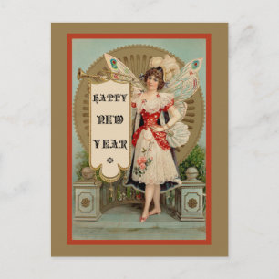 Gelukkige Nieuwjaarsfee met trompet en banner Feestdagenkaart