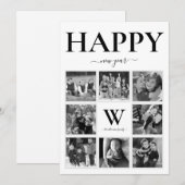 Gelukkige Nieuwjaarsfoto Monogram Zwart & Wit Feestdagenkaart (Voorkant / Achterkant)