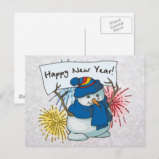 Gelukkige nieuwjaarssneeuwman feestdagenkaart (Voorkant / Achterkant)