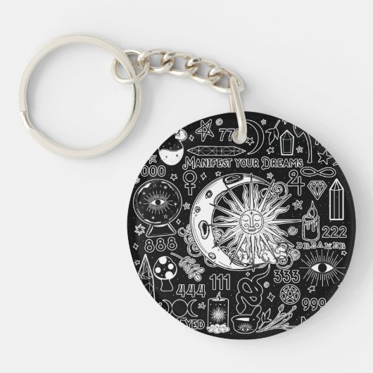 Gelukkige Numerologie Manifesterend Magisch Zwart Sleutelhanger (Voorkant)