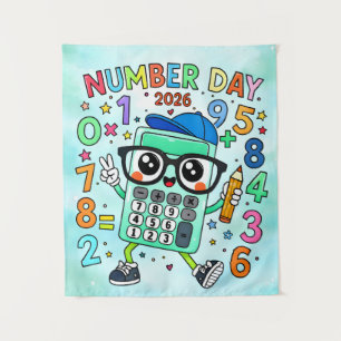 Gelukkige Nummerdag 2026 Schattige Rekenmachine Wi Wandkleed