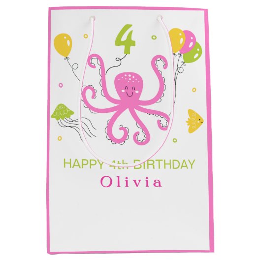 Gelukkige Octopus Verjaardag Medium Cadeauzakje (Voorkant)