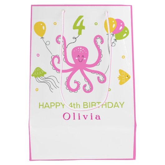 Gelukkige Octopus Verjaardag Medium Cadeauzakje (Achterkant)