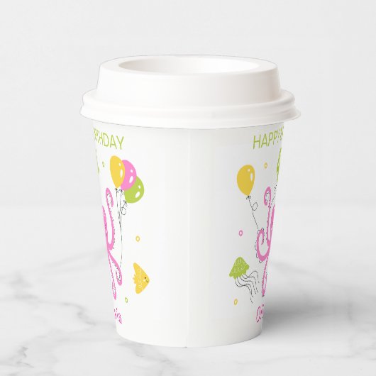 Gelukkige Octopus Verjaardag Papieren Bekers (Rechts)