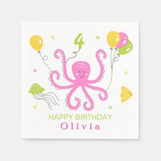 Gelukkige Octopus Verjaardag Servet (Voorkant)