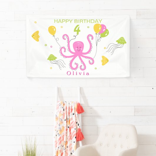 Gelukkige Octopus Verjaardag Spandoek (Insitu)
