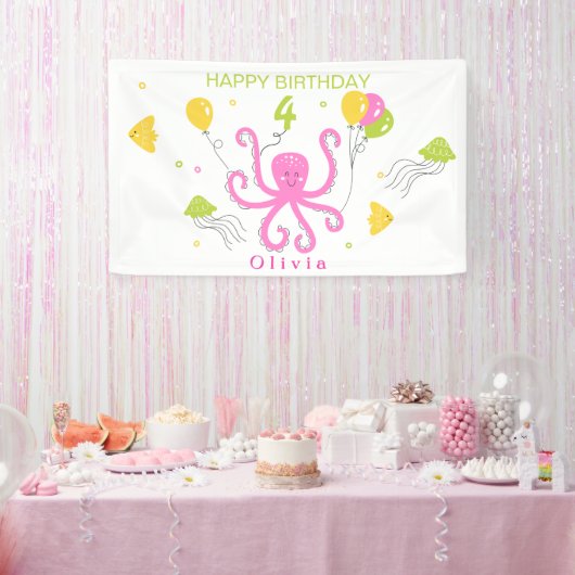 Gelukkige Octopus Verjaardag Spandoek (Feest)