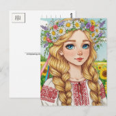 Gelukkige Oekraïense Meisje Bloem Krans Briefkaart (Voorkant / Achterkant)