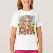Gelukkige Oekraïense Meisje Bloem Krans T-shirt (Voorkant)