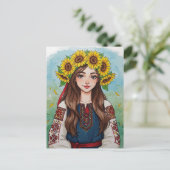 Gelukkige Oekraïense Meisje Zonnebloem Krans Brief Briefkaart (Staand voorkant)
