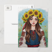 Gelukkige Oekraïense Meisje Zonnebloem Krans Brief Briefkaart (Voorkant / Achterkant)