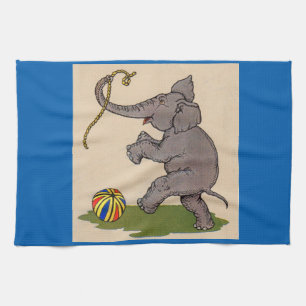 gelukkige olifant die met touw en bal speelt theedoek