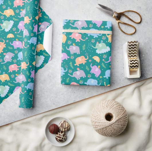 Gelukkige Olifant Tuin Feest met Paraplu Bloemen Cadeaupapier (Crafts)