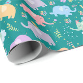 Gelukkige Olifant Tuin Feest met Paraplu Bloemen Cadeaupapier (Rol Hoek)