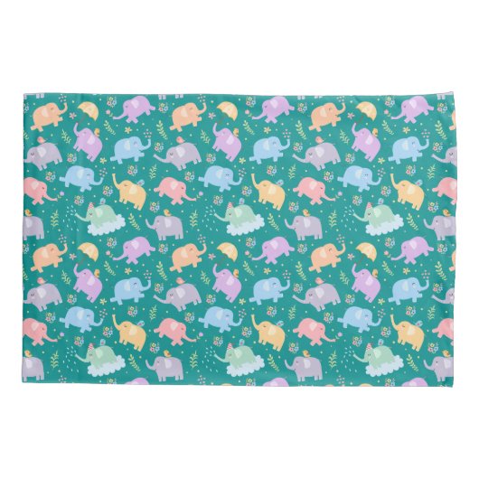 Gelukkige Olifant Tuin Feest met Paraplu Bloemen Kussensloop (Achterkant)