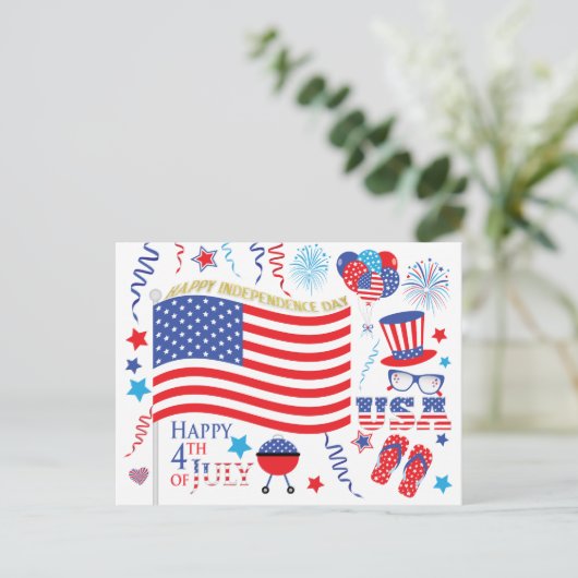 Gelukkige Onafhankelijkheidsdag 4 juli Rood Wit Bl Briefkaart (Staand voorkant)