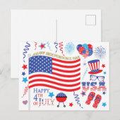 Gelukkige Onafhankelijkheidsdag 4 juli Rood Wit Bl Briefkaart (Voorkant / Achterkant)