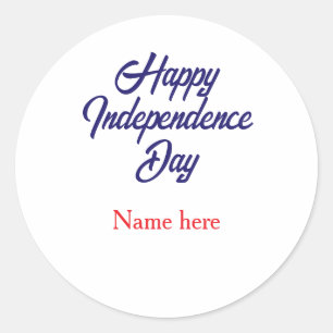 gelukkige onafhankelijkheidsdag rood blauw naam am ronde sticker