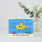 Gelukkige onderzeeboot cartoon briefkaart (Staand voorkant)