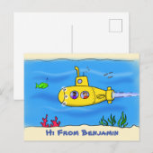 Gelukkige onderzeeboot cartoon briefkaart (Voorkant / Achterkant)