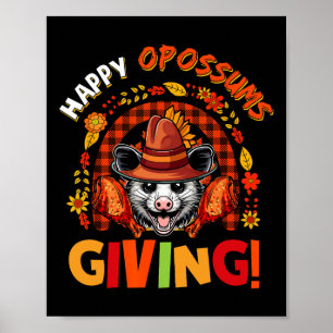 Gelukkige Opossums Geven Thanksgiving Knaagdier Re Poster