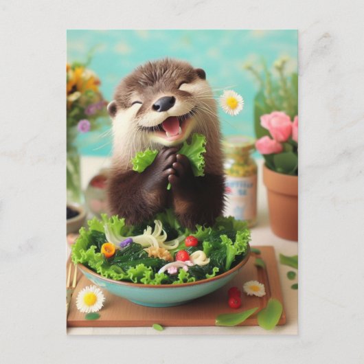 Gelukkige otter die een salade maakt briefkaart (Voorkant)
