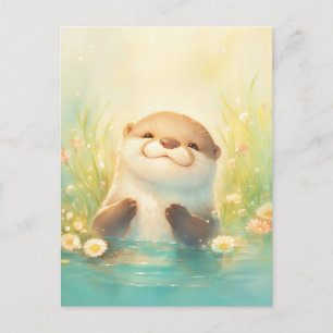 Gelukkige Otter in Zonnige Madeliefjesvijver Briefkaart