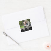 Gelukkige Paar Foto met Zilveren Glitter Lint Vierkante Sticker (Envelop)