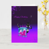 Gelukkige Paarse Bl van de Cake van de Verjaardag Kaart (Gele Bloem)