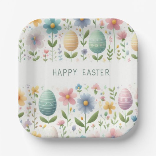 Gelukkige paasbloesems papieren bordje (Voorkant)