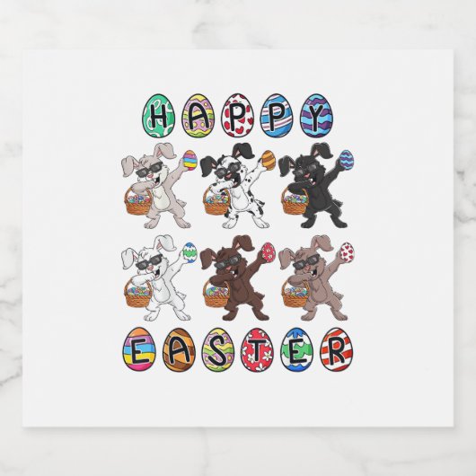 Gelukkige Paasdag Dabbing Konijnen Eieren Peuter J Sparkling Wijnetiket (Enkel label)