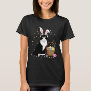 Gelukkige Paasdag Zwarte Kat Konijn Oren Paaseiere T-shirt
