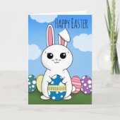 Gelukkige paasdochter Cute Bunny WIth Eggs Feestdagen Kaart (Voorkant)