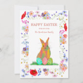 Gelukkige paashaas en bloemeneieren feestdagenkaart (Voorkant)