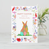 Gelukkige paashaas en bloemeneieren feestdagenkaart (Staand voorkant)