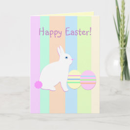 Gelukkige paashaas en eieren op strepen feestdagen kaart