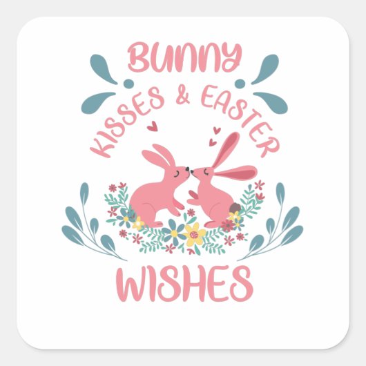 GELUKKIGE PAASHAAS KISSES-PAASWENSEN VIERKANTE STICKER (Voorkant)