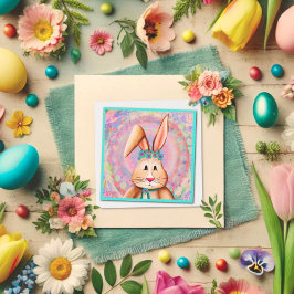 Gelukkige Paashaas Leuke Roze Pastel Inspirivity Notitiekaartje