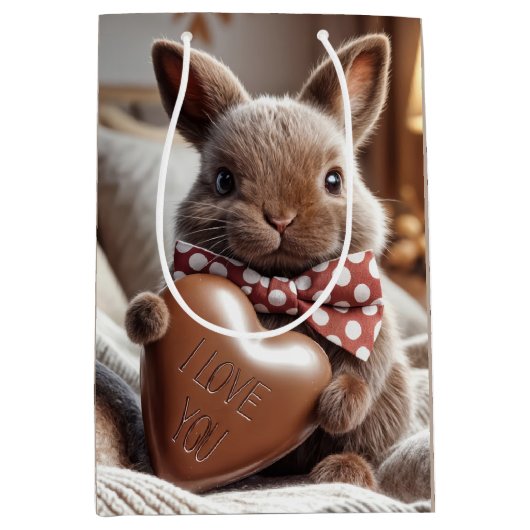 Gelukkige paashaas met chocolade hart medium cadeauzakje (Voorkant)