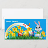 Gelukkige paashaas met gekleurde eieren feestdagenkaart (Voorkant / Achterkant)