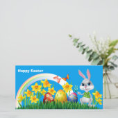 Gelukkige paashaas met gekleurde eieren feestdagenkaart (Staand voorkant)