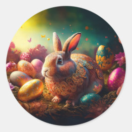 Gelukkige paashaas met paaseieren ronde sticker