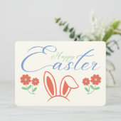 Gelukkige paashaas oorbloem feestdagenkaart (Staand voorkant)