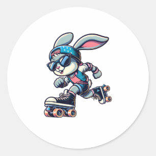 Gelukkige Paashaas Rolschaatser Speler Lover Spo Ronde Sticker