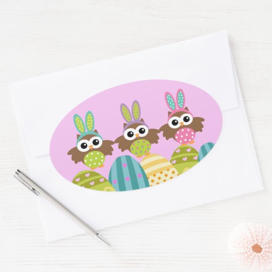 Gelukkige paashaas uilen ovale sticker (Envelop)