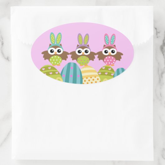 Gelukkige paashaas uilen ovale sticker (Tas)