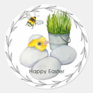 Gelukkige Paaskip en lentebloemen Ronde Sticker