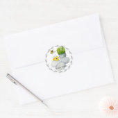 Gelukkige Paaskip en lentebloemen Ronde Sticker (Envelop)